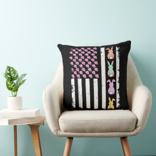 Coussin Drapeau américain avec lapin pour le jour de Pâque