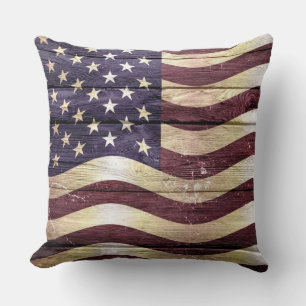 Coussin Drapeau américain bois Vintage