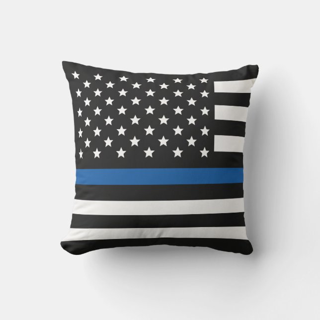Coussin Drapeau américain de la ligne bleue mince de la po (Recto)