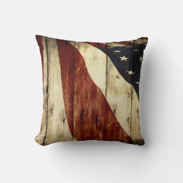 Coussin Drapeau américain en bois de grange americana (Recto)