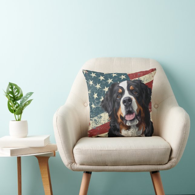 Coussin Drapeau américain Grunge Bernese Mountain Dog (Chaise)