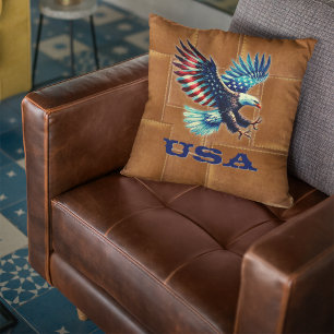 Coussin Drapeau américain patriotique aigle rustique