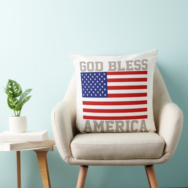 Coussin Drapeau américain patriotique Dieu béni l'Amérique (Chaise)