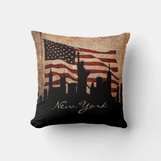 Coussin Drapeau américain rustique New York Skyline | Monu