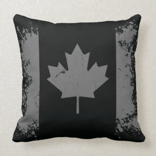 Coussin Drapeau argenté de grunge du Canada