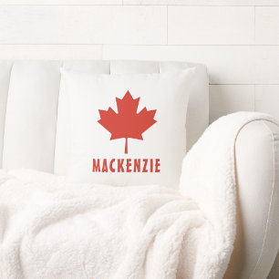 Coussin Drapeau canadien Feuille d'érable rouge Canada Nom