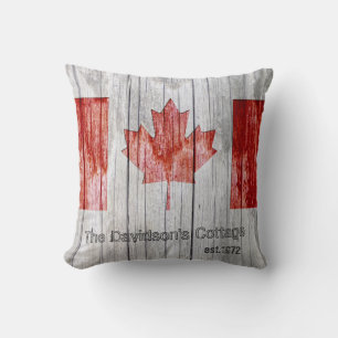 Coussin Drapeau de feuille d'érable rustique du Canada sur