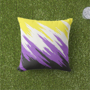Coussin Drapeau de fierté non binaire funky grunge zigzag