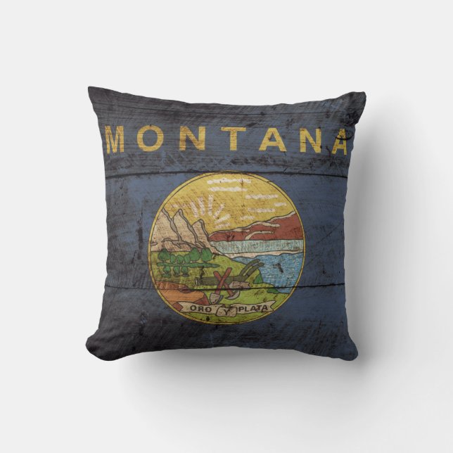 Coussin Drapeau de l'État du Montana sur le vieux grain de (Recto)