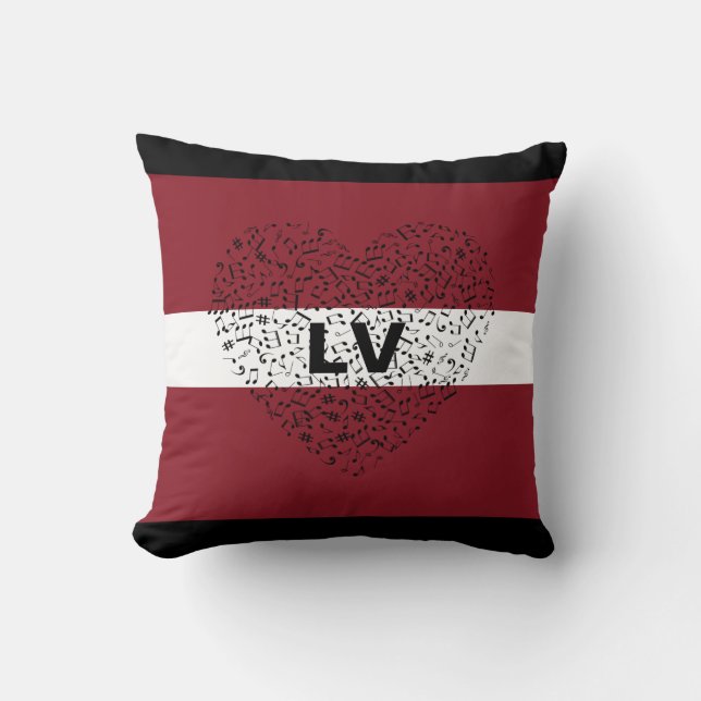Coussin Drapeau de Lettonie patriotique au coeur musical (Recto)