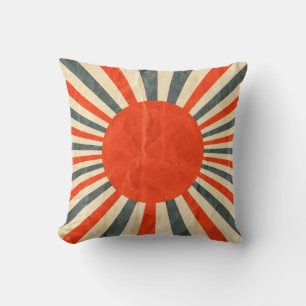 Coussin Drapeau de soleil rouge sur texture papier, style 