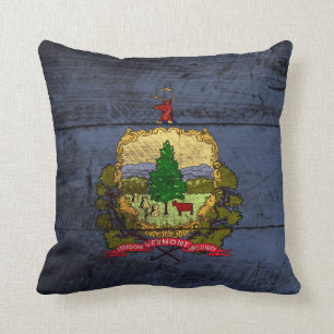 Coussin Drapeau d'état du Vermont sur le vieux grain en