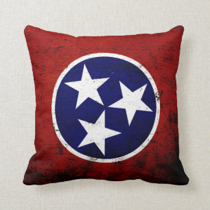 Coussin Drapeau grunge noir d'état du Tennessee
