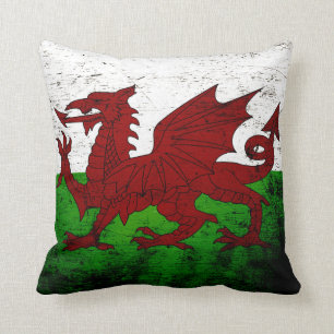 Coussin Drapeau grunge noir du Pays de Galles