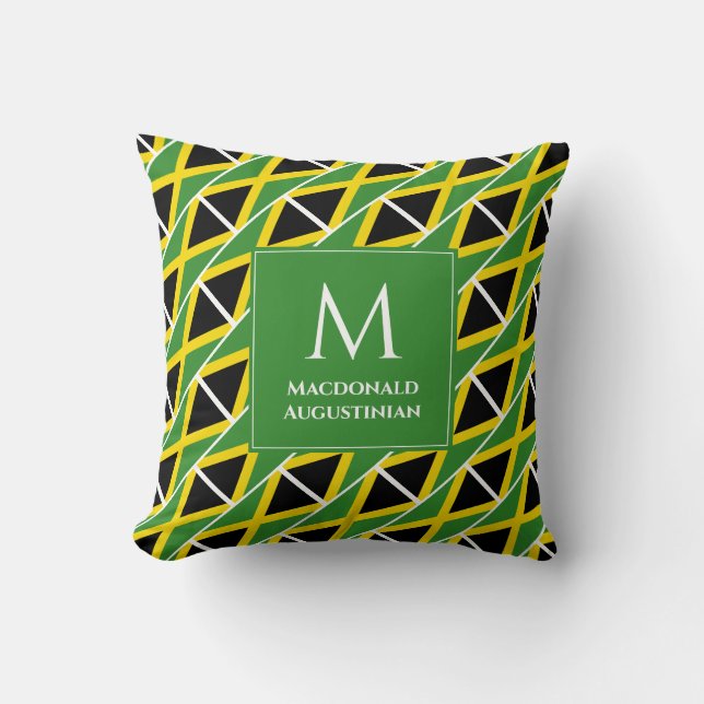 Coussin DRAPEAU JAMAICA Patriotique Monogramme personnalis (Recto)