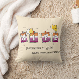 Coussin Drapeau lesbien Sunset Joyeux Anniversaire de mari