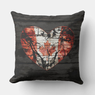 Coussin Drapeau Rustique Canada - Coeur Graphique Bois Imp