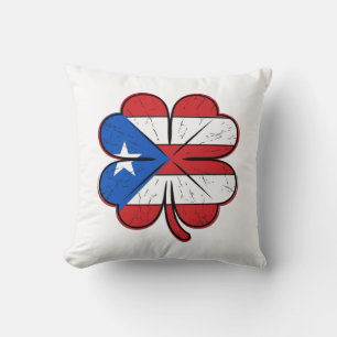 Coussin Drapeau Trèfle Porto Rico Gravure Vintage Vecteur 