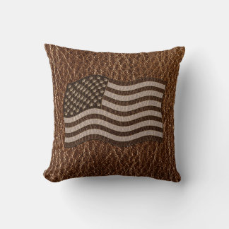 Coussin Drapeau USA en cuir
