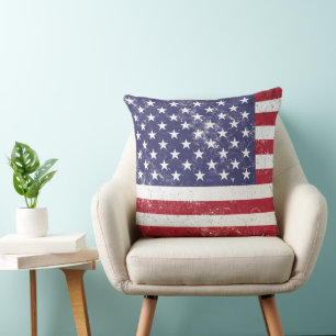 Coussin Drapeau vintage USA Patriotique Américain Rouge Bl