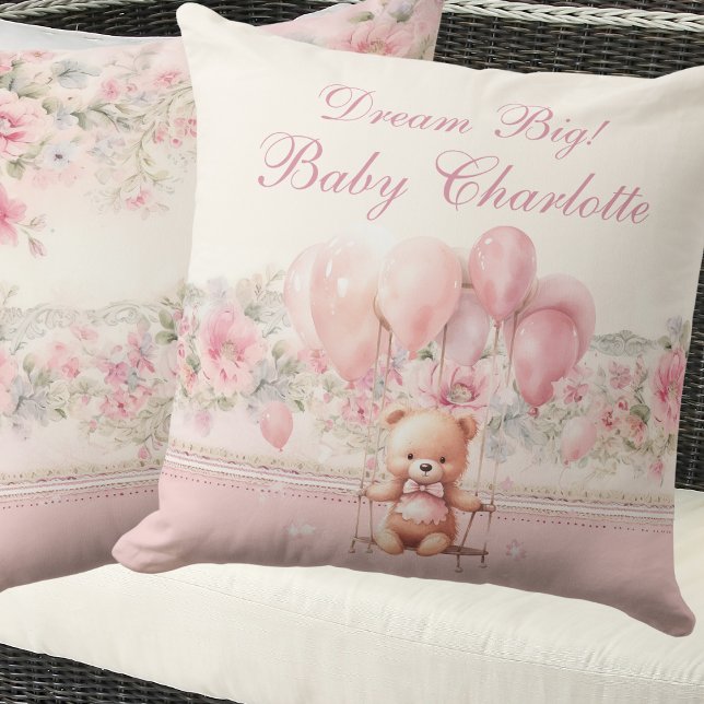 Coussin Dream Big rose Teddy Baby Girl Nursery (Créateur téléchargé)
