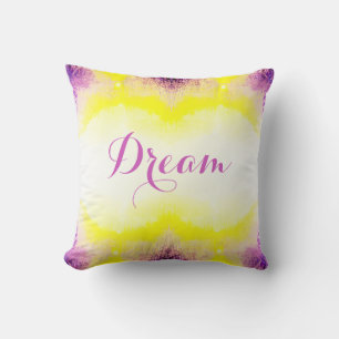 Coussin "Dream" en Script Fuschia Jaune Aquarelle blanche