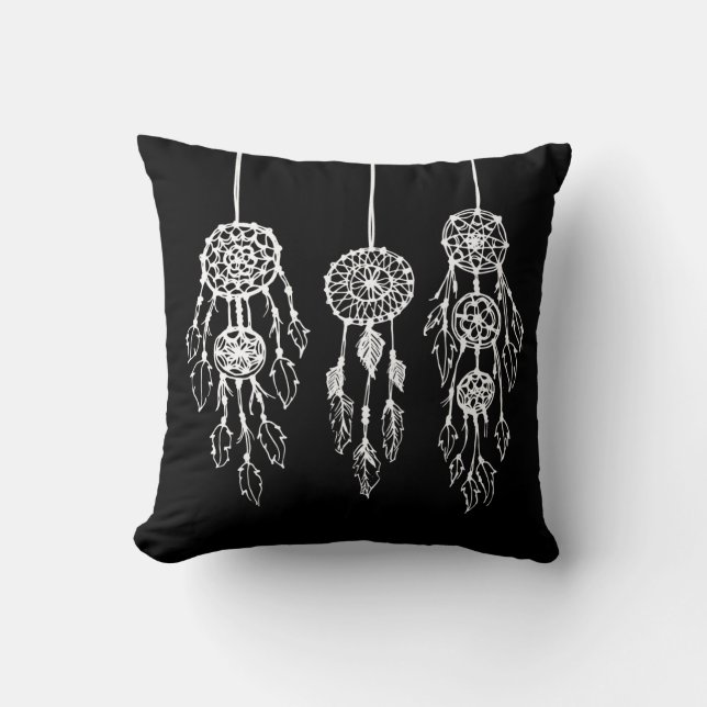 Coussin Dreamcatchers de Bohême noir et blanc (Recto)