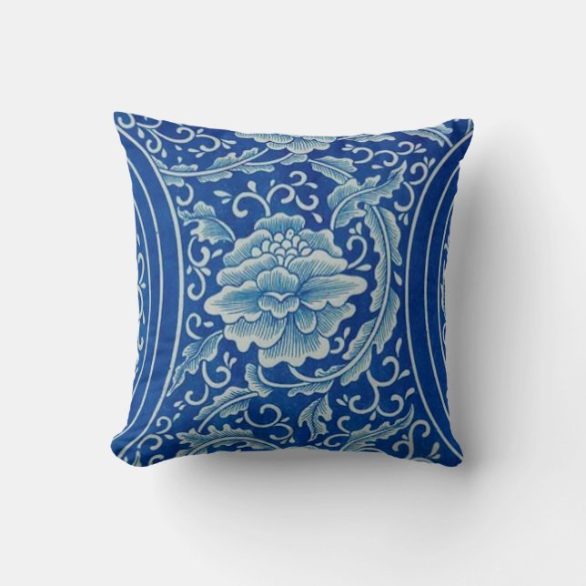 Coussin Dreamy Blue Lotus Chinoiserie Vintage (Recto)