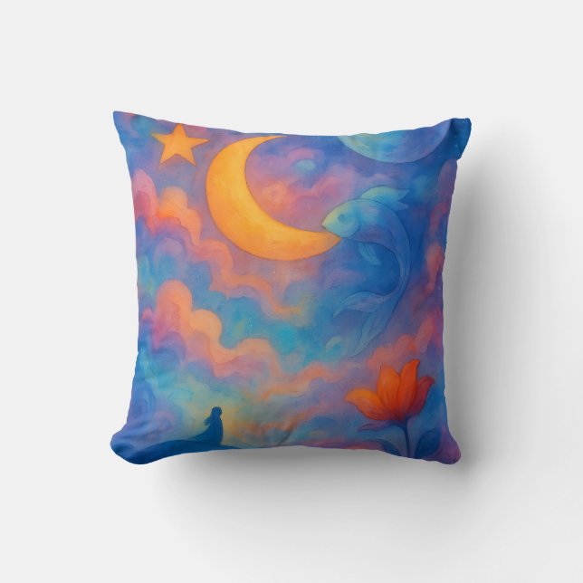 Coussin Dreamy Moon & Star Fantasy Watercolor Art (Recto)