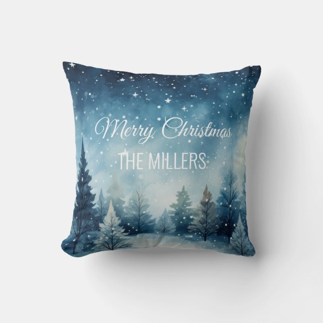 Coussin Dreamy neige aquarelle paysage hiver (Recto)