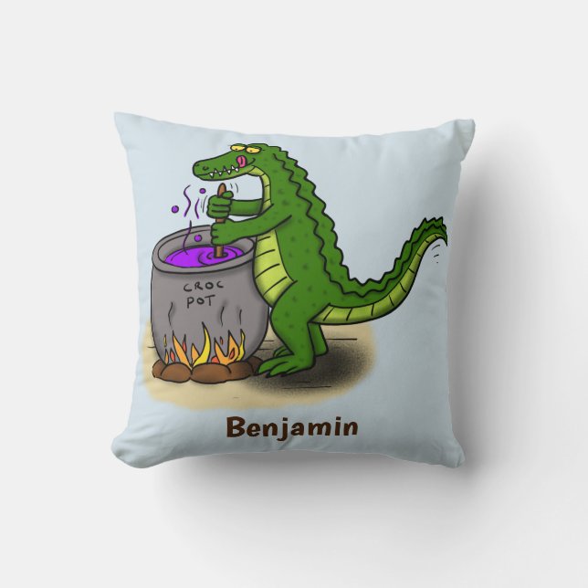 Coussin Drôle alligator vert cuisine dessin animé (Recto)