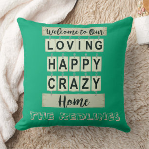 Coussin Drôle Amoureux Heureux Fou Maison Verdâtre