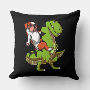 Coussin Drôle Anglais Bulldog équitation T-Rex Dinosaur