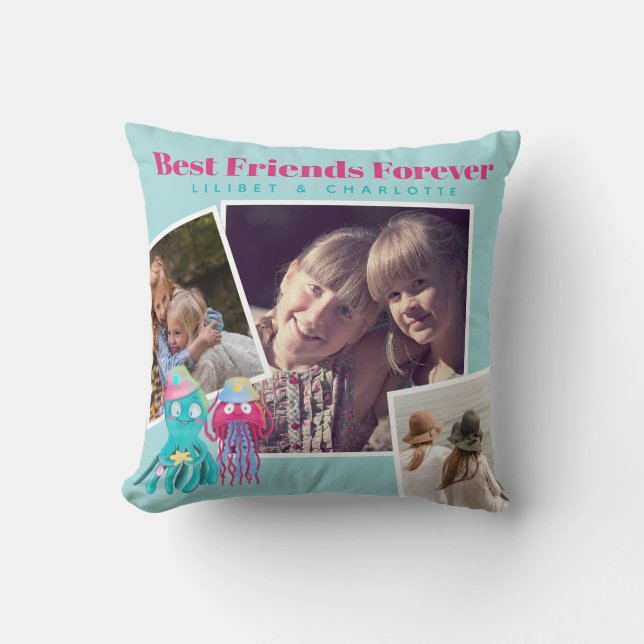 Coussin Drôle BFF PHOTO COLLAGE Cadeau JellyPoisson Octopu (Recto)