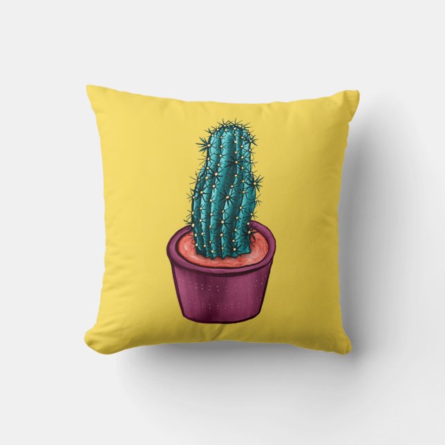 Coussin Drôle Cactus Pot Jaune Bizarre Trippé Psychédéliqu (Recto)