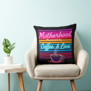 Coussin Drôle café Maman cadeau   Couleurs néons   Fête de