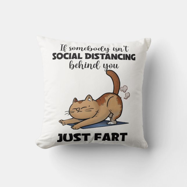 Coussin Drôle Chat Distances Sociales Dit (Recto)