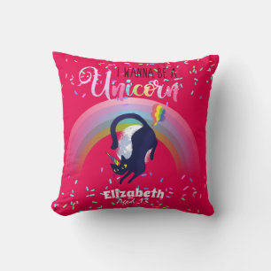 Coussin Drôle Chat Farting Rainbows Wanabe Unicorn Girls