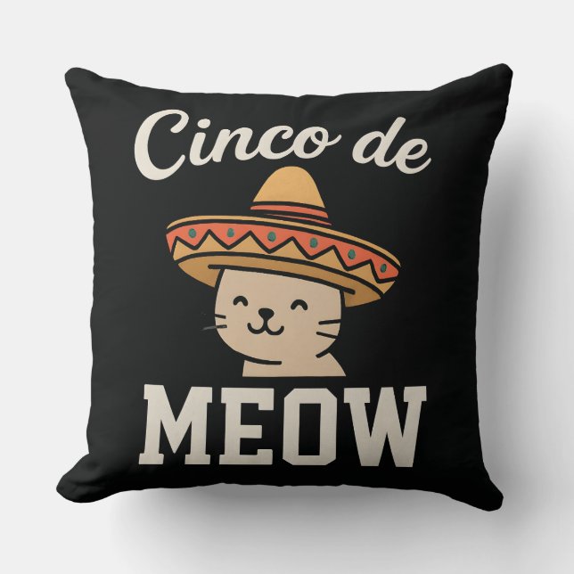 Coussin Drôle de Cinco de Meow Conception de Fiesta de Cha (Recto)