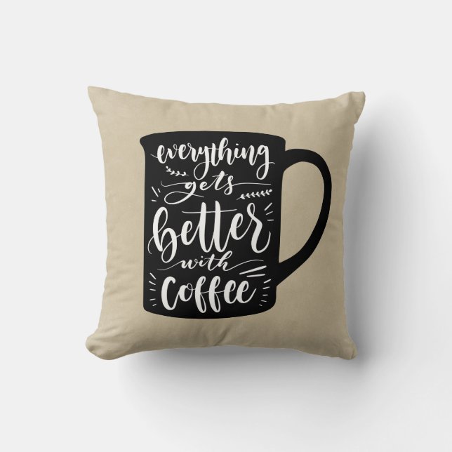 Coussin Drôle de Java addict au café, Brun clair caféine (Recto)