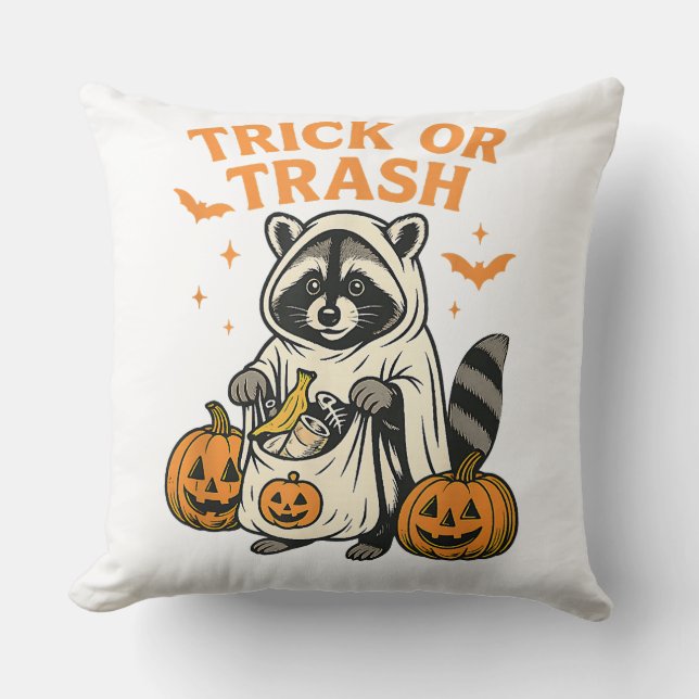 Coussin Drôle de Raton Laveur Farce ou Ordures Halloween (Recto)