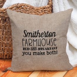 Coussin Drôle de toile de jute rustique lit de ferme perso