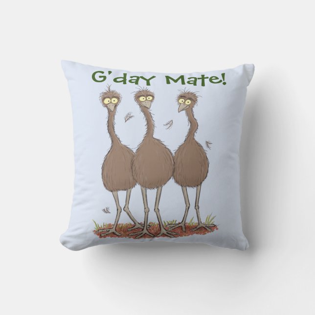 Coussin Drôle dessin animé du trio australien emu (Recto)