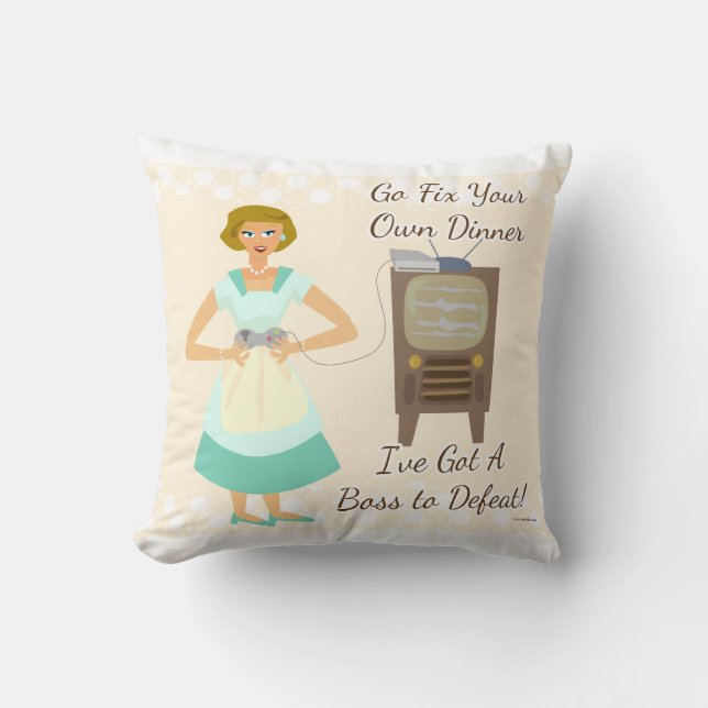 Coussin Drôle Gamer Housewoman Kitschy Snarky Moto (Recto)