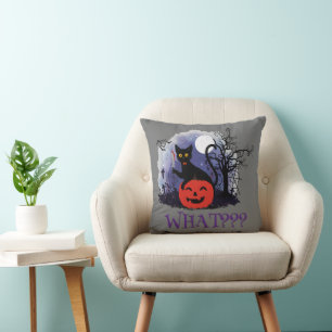 Coussin Drôle Halloween Bewitched Chat noir Quoi?