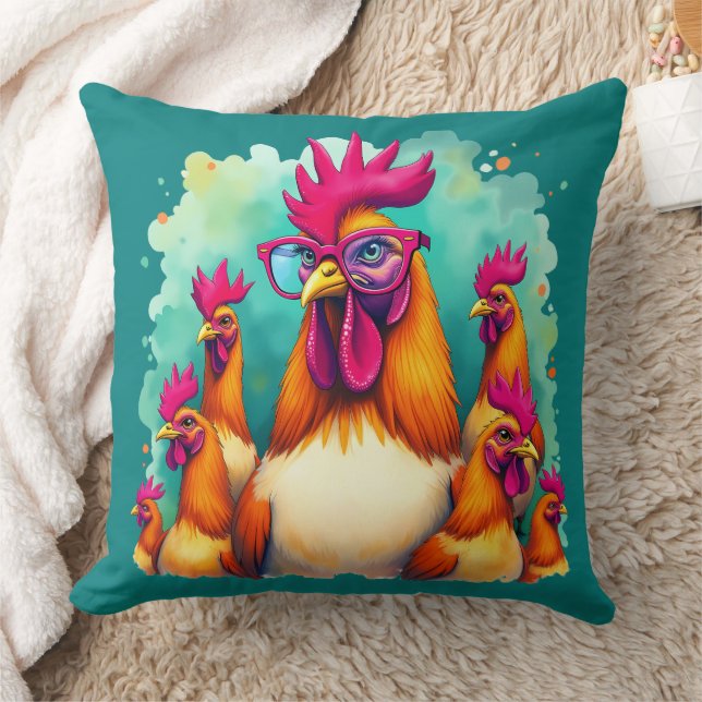 Coussin Drôle Hipster Rooster Retro Pop Art Illustration (Couverture)
