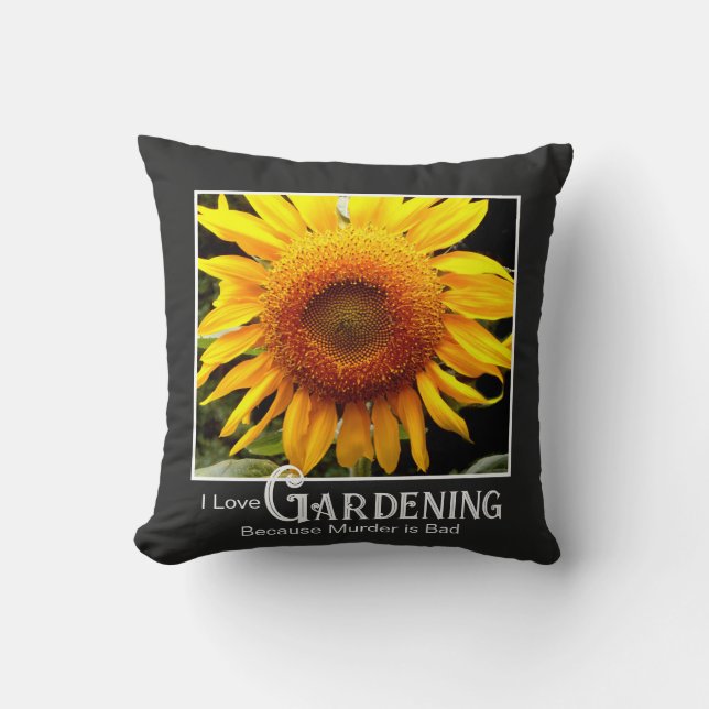 Coussin Drôle jardinage disant jaune soleil (Recto)