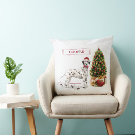 Coussin Drôle Noël Dalmation Chien et Arbre