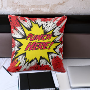Coussin Drôle Pop Art "Punch Here"