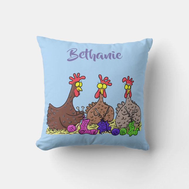 Coussin Drôle poulet trio tricot dessin animé (Recto)